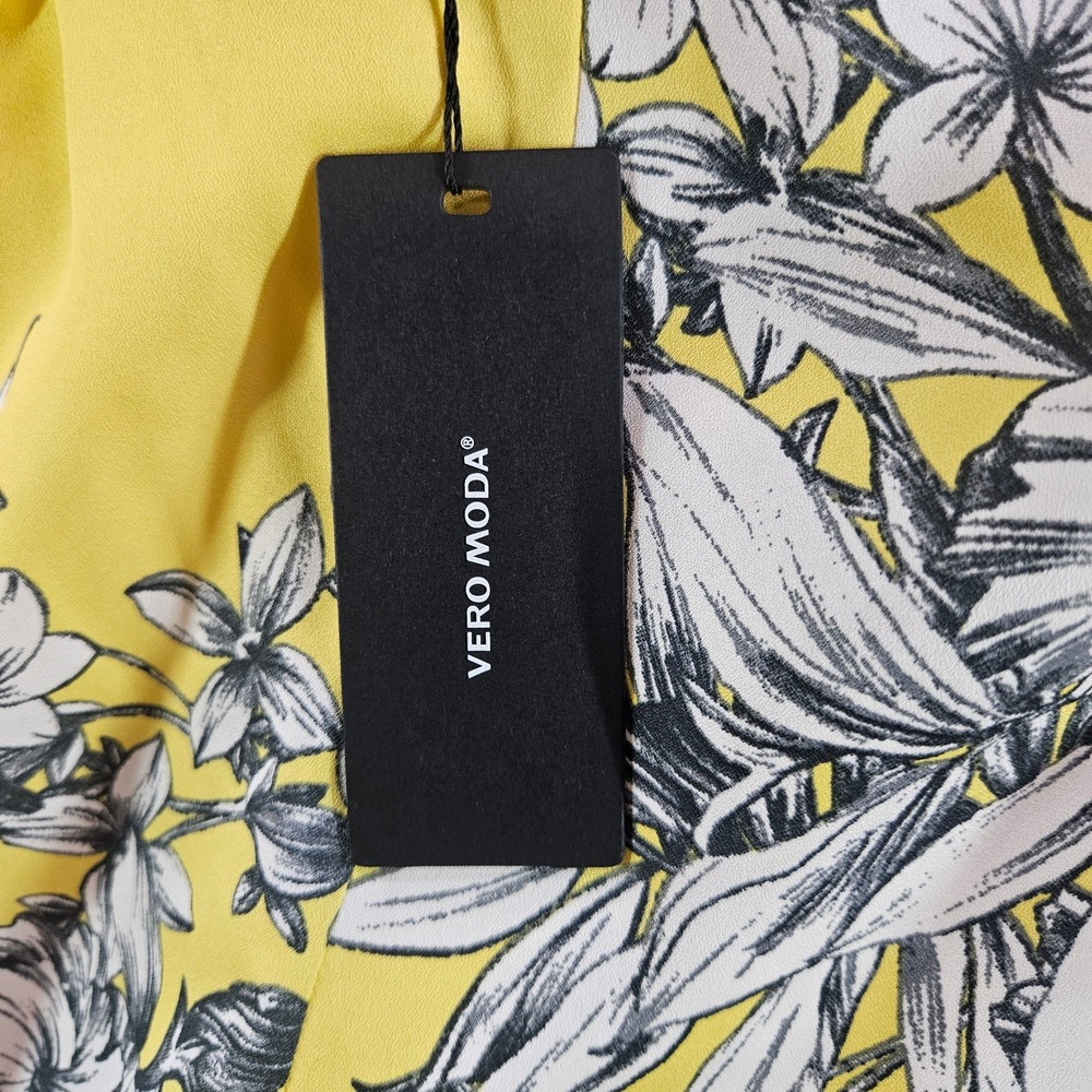 Vero Moda VMSatina Pants Yellow Floral Wide Leg Side Stripe New Size M‎ - Picture 5 of 15